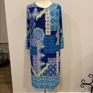 Chico's Royal Blue Mediterranean Print Midi Dress Sz 20/22